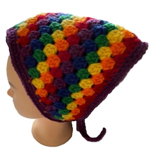 Bandana Head Wrap Crochet Rainbow Colors Granny Stitch Stripe Pattern Handmade New