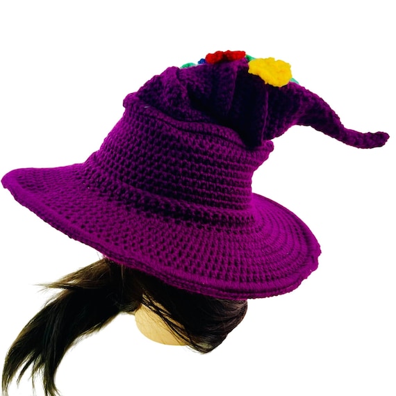 Crochet Witch Wizard Hat Purple W/ Red Orange Yellow Green  display picture 3