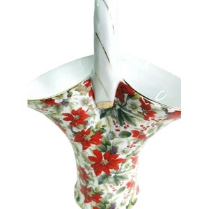Christmas Basket Vase Poinsettia Ceramic Chinz Formalities Orchard Collection Baum Bros 9.5" x 7"