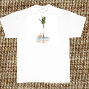 Flamingo & Palm Tree Beach T Shirt, (Sweatshirt,  Hoodie Available On Request) #210e