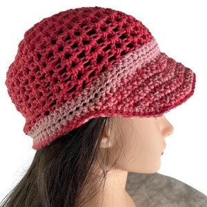 Crochet Baseball Cap Ponytail Hat Breathable Pattern Pink Adult Size Handmade