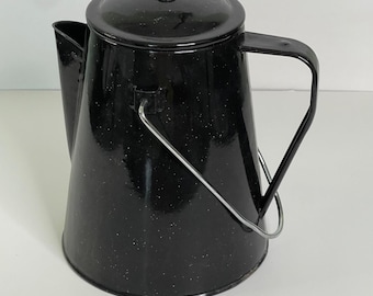 Black Enamelware Coffee Pot Tea Kettle Woodstove Camping New Condition