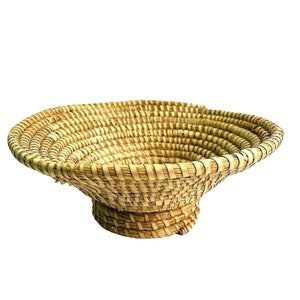 Wicker Basket Bowl Coiled Straw Grass Footed Pedestal 10 x 4&quot; Angola Africa 2005