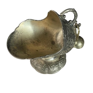 Sugar Scuttle with Scoop Vintage Silverplate Embossed Rose Pattern Japan 4.5&quot;