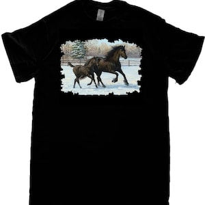 Friesian Horse T Shirt, Mare & Foal Horse, (Sweatshirt, Hoodie Available on Request)  #245a
