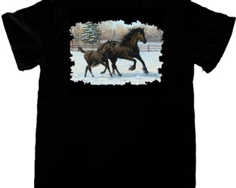 Camiseta de caballo frisón, yegua y potro (sudadera con capucha disponible a pedido) n.° 245a