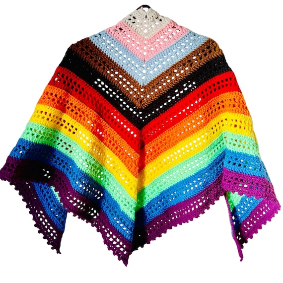 Crochet Shawl Wrap Rainbow Colors Handmade 74