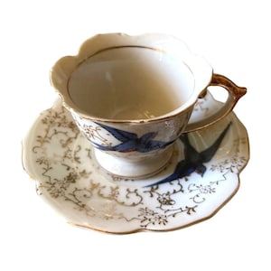 Swallow Teacup and Saucer Demitasse Vintage China Occupied Japan 1947 - 1952