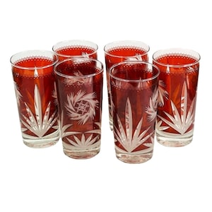 Ruby Red Flash Atomic Pinwheel Glasses Vintage 1970&#39;s Dominion Glass