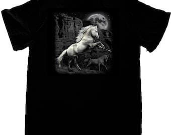 Horse T Shirt, White Stallion Horse Wilderness (Sweatshirt, & Hoodie Available on Request) #240b