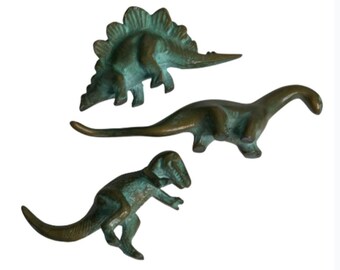 Pristine Vintage 1947 SRG Metal Dinosaur Figurine T Rex Stegosaurus Brontosaurus