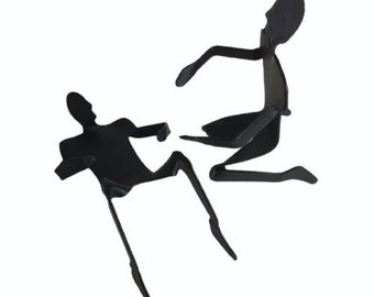 Human Art Sculpture Figure Figurines Kneeling & Reclining Position Black Iron