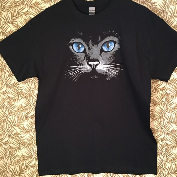Cat Face Shirt Blue Eye Black Cat T Shirt Quilt Fabric | Etsy