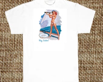 Vintage Pin Up Girl T Shirt, Anchor's Away, (Sweatshirt, Hoodie Available on Request) #584f