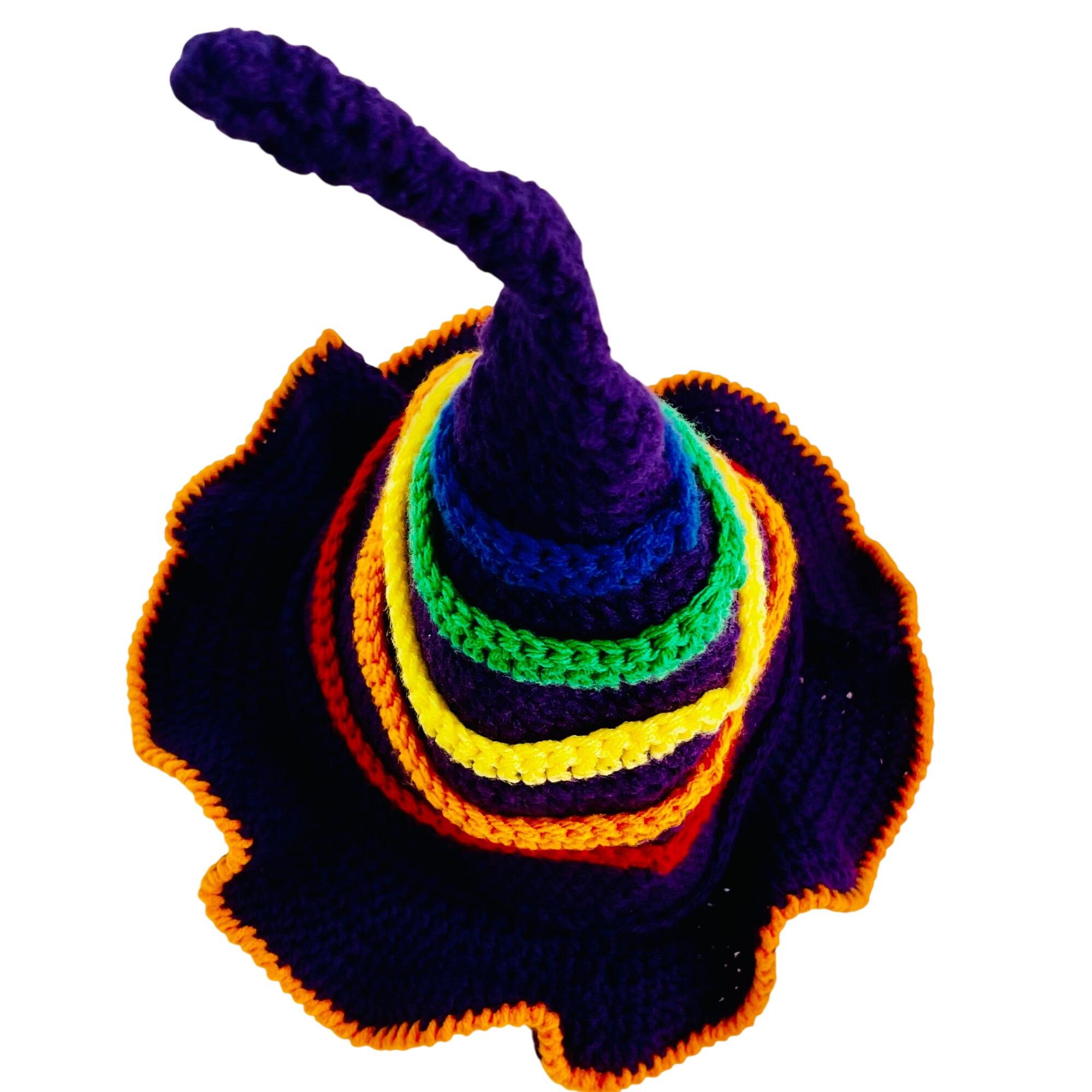 Crochet Witch Wizard Hat Purple w/ Red Orange Yellow Green Blue Flowers Handmade Crochet Sorting Hat | Adult Cosplay Costume - Etsy main image 4