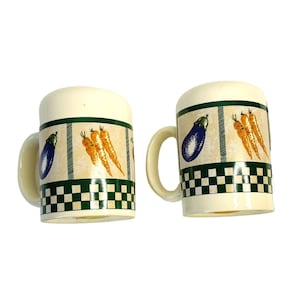Salt and Pepper Shakers Vegetables & Green Checker Pattern Vintage Country Kitchen MCM Himark Ceramic