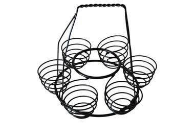 Vintage MCM Style Black Wire Egg Boiling Basket Caddy Holder Counter Rack 1/2 Dozen