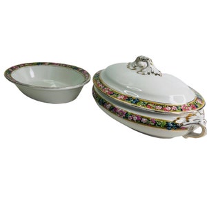 Soup Tureen Casserole Dish and Matching Serving Bowl by Booth's Silicon China, Made in England
