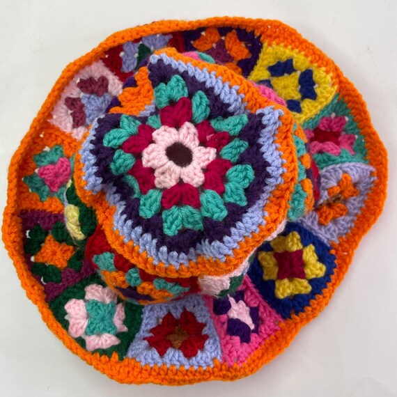 Crochet Bucket Hat Granny Square Pattern Multicolored Adult Size Handmade Crochet Bucket Hat Granny Square Pattern Multicolored Adult  main image 3