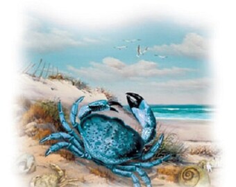 Blue Crab Scenic T Shirt, Ocean Beach Scene, (Sweatshirt, Hoodie Available on Request) #261c