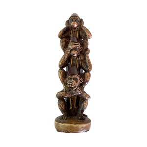 Three Wise Monkeys Hear See and Speak No Evil Monkey Figurine 9&quot; Vintage 1970&#39;s