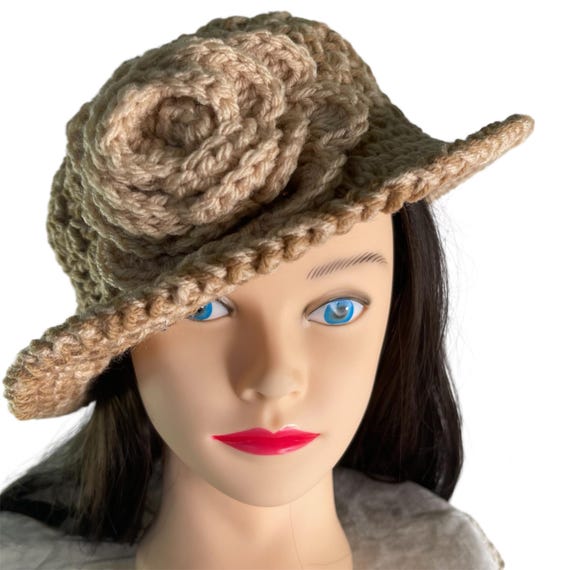 Crochet Bucket Hat Fancy Retro Cloche Style Tan Handmade  display picture 2