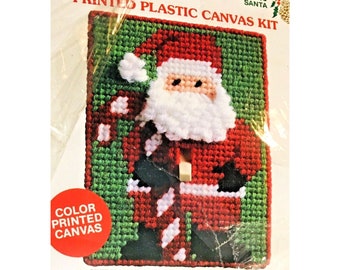 Christmas Needlepoint Kit Santa Vintage Switch Plate Cover Plastic Canvas #6533
