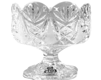 Vintage Wara West Germany Cut Crystal Footed Candy Bowl Scalloped 3"x4" Pristine
