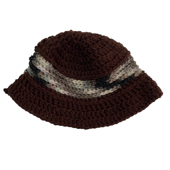 Crochet Cloche Beanie Hat Granny Square Pattern Brown 
