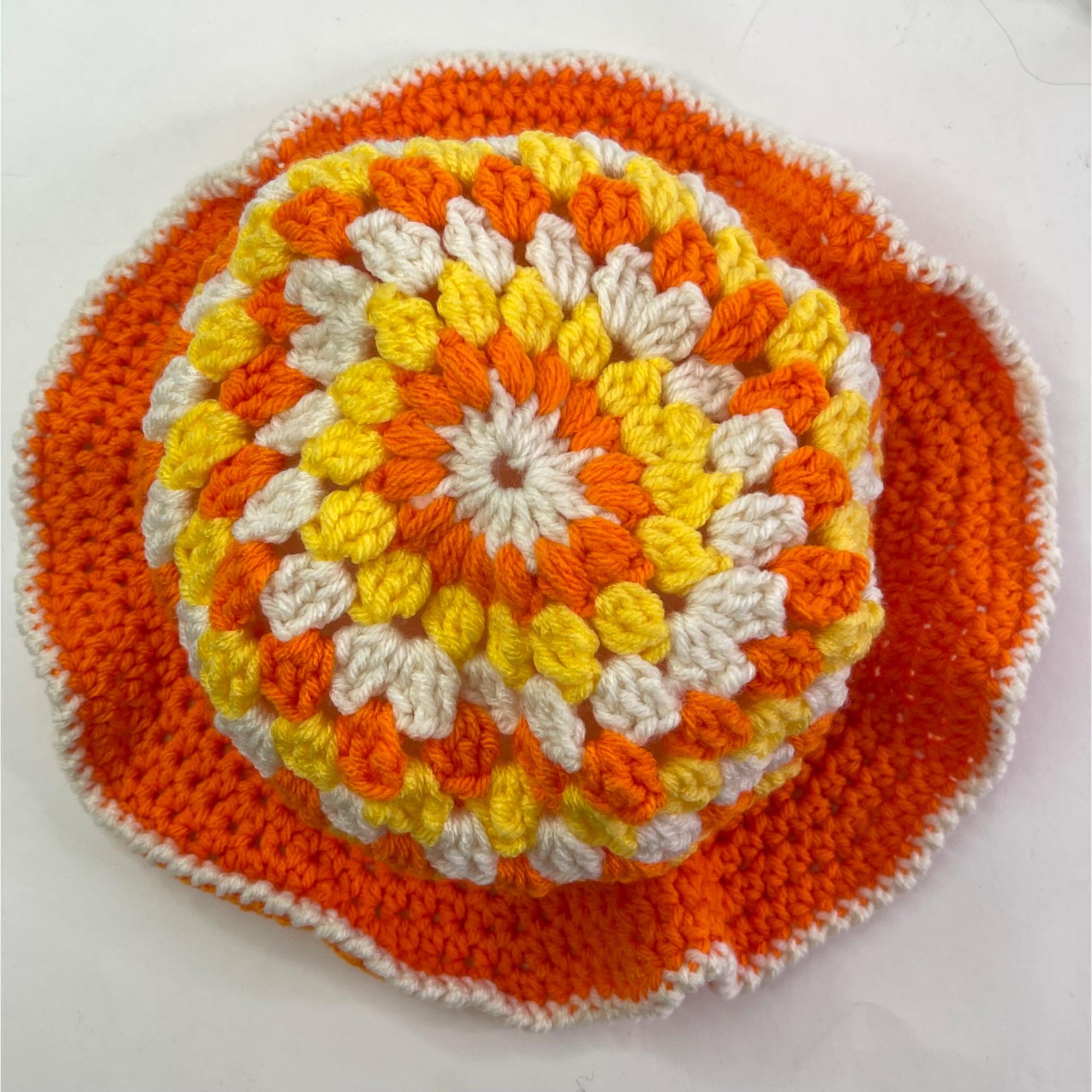 Crochet Bucket Hat Granny Square Pattern Orange Yellow White Adult Handmade Comment WALLFLOWER for the links to make this Adorable  main image 2