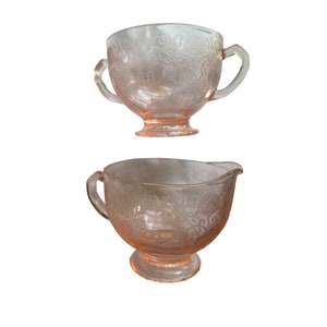 Hazel Atlas Florentine Pink Cream Pitcher and Sugar Bowl Set Pink 3&quot; Vintage