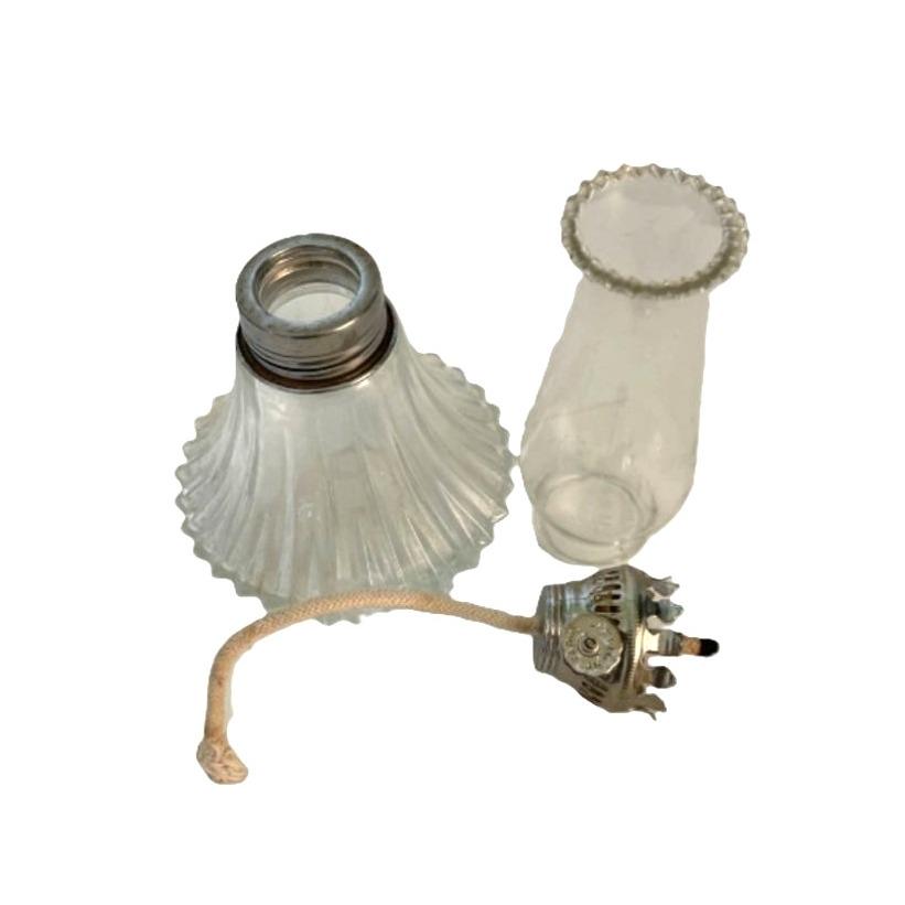 Vintage Lamplight Farms Mini Glass Oil Lamp W/ Chimney and Fluted