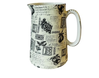 Vintage Crown Burslem Staffordshire French Country Botanical Script Fruit Pitcher