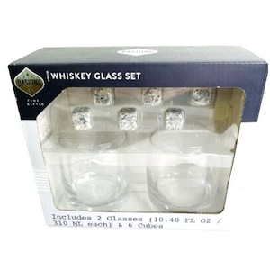 Whiskey Gift Set 2 Lowball Glasses 6 Stone &quot;Ice&quot; Cubes New Original Sealed Box
