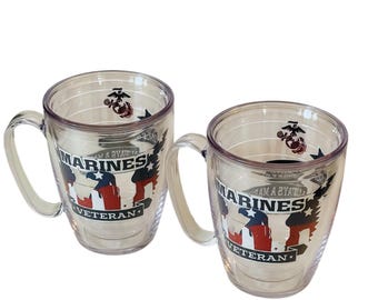 Set of 2 Vintage Marine Veteran Tervis Tumbler Mugs 17oz USMC Discontinued