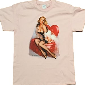 Vintage Pin Up Girl T Shirt, Heart Warming, (Sweatshirt, Hoodie Available on Request) #584e
