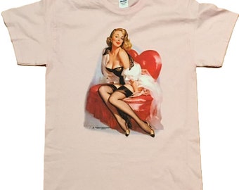Vintage Pin Up Girl T Shirt, Heart Warming, (Sweatshirt, Hoodie Available on Request) #584e