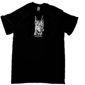 Dobermann Pinscher T-Shirt, Schwarz & Weiß (Sweatshirt, Hoodie auf Anfrage verfügbar) #839