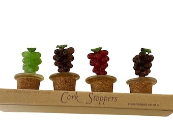 Cork Stoppers Meadowsweet Kitchens Glass Top Wine Corks Grape Clusters NEW
