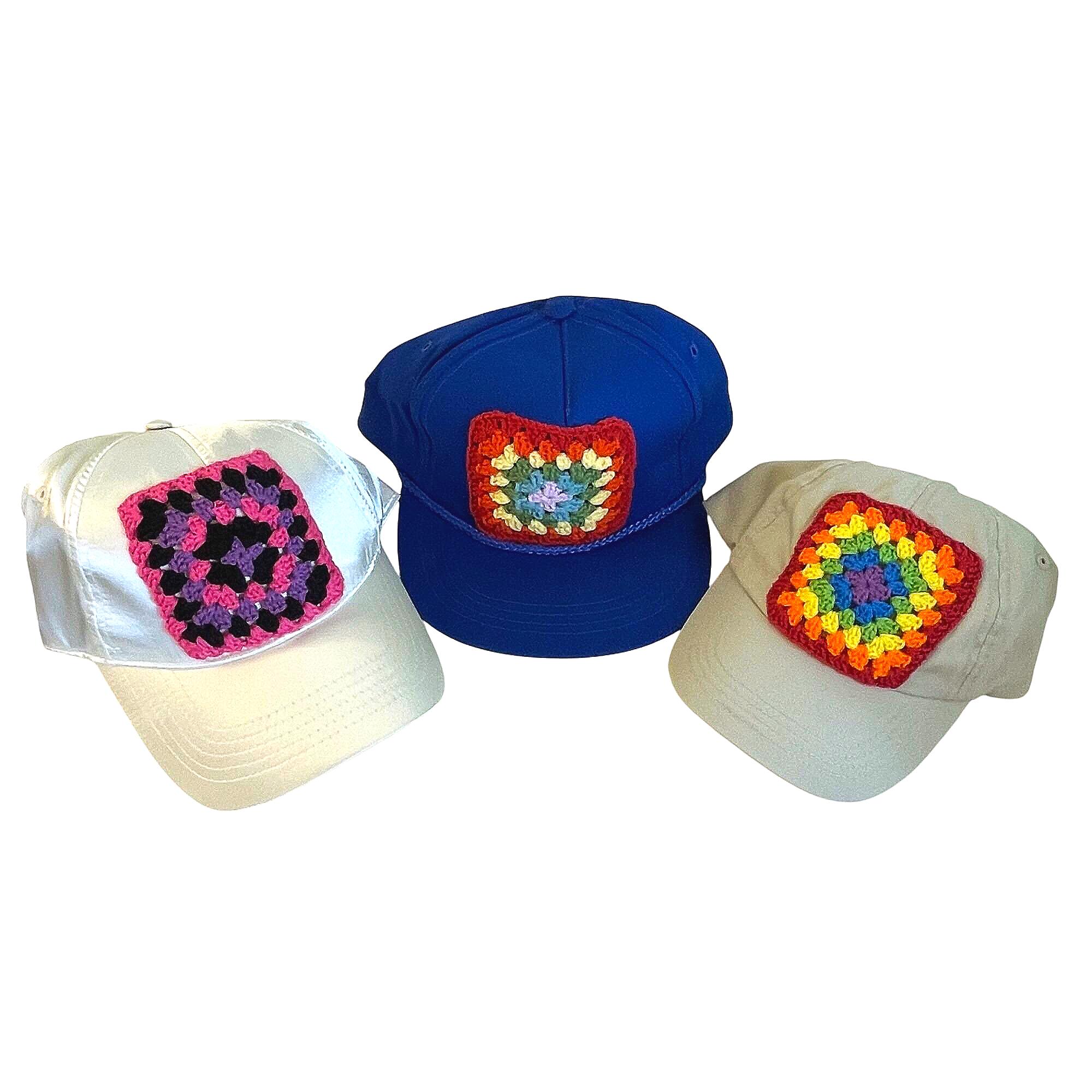 Granny Square Crochet Hat Trucker Ball Cap Multiple Colors 