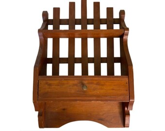 Vintage Handcrafted Wood Wall Organizer Shelf Rack with Drawer 19" x 12" Rustic