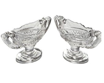 Antique 1920s Cambridge Glass Crystal Double Handle Salt Cellars Mt Vernon  4.25" x 2.25"