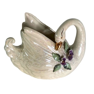Schwan Blumenvase Lusterware Figur Norcrest Irisierend Opalisierend 8,5 &quot;7&quot;