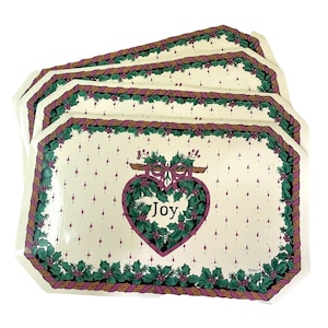 Christmas Placemat Set of 4 Holly Berries and Heart 18&quot; x 11.75&quot; Vintage