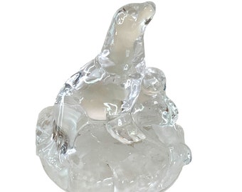 Cristal D'Arques Seal Family Mom and Pup 24% Lead Crystal Figurine 5.5" France