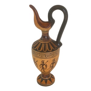 Greek Pitcher Vase Ewer Hand Painted Terracotta Pottery Signed A Xipolias Epidavros Greece 8.5 x3