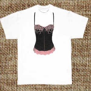 Corset Print T Shirt, Black & Pink Glitter (Sweatshirt, Hoodie Available on Request #585f