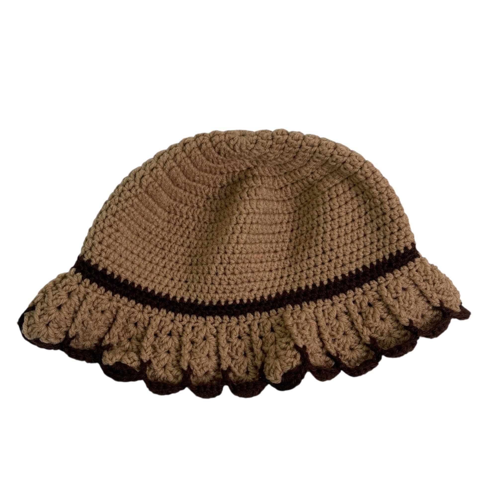 Crochet Bucket Hat Retro Cloche Style Tan and Brown Handmade  display picture 3