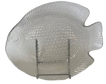 Glass Fish Platter Large 15" x 12.5" Vintage Arcoroc France Serving Dish