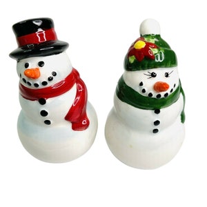 Conjunto de saleiro e pimenteiro de boneco de neve de Natal, saleiro e pimenteiro, cerâmica pintada à mão, novo